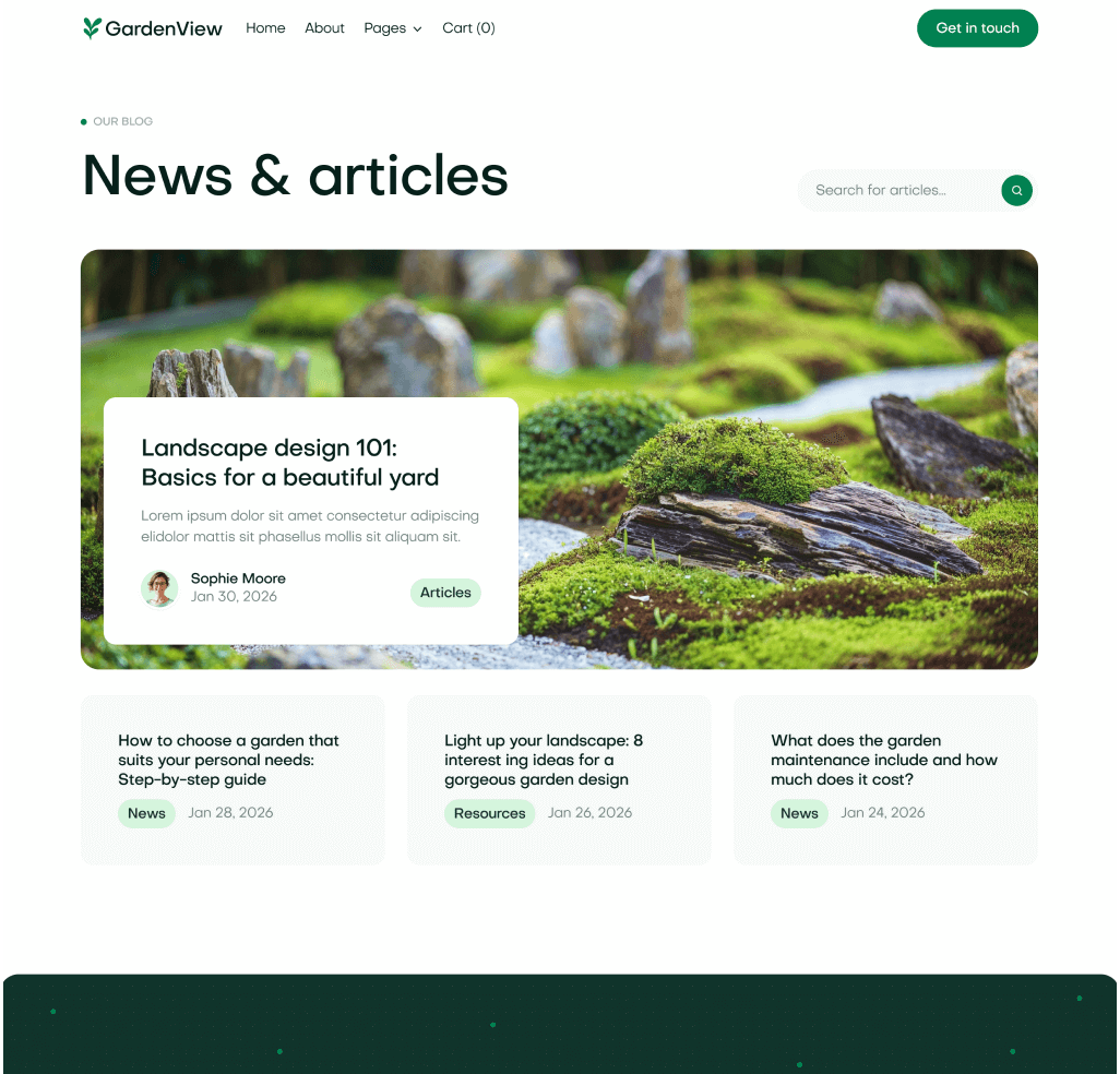 GardenView - Blog V1 Top Page - Landscaper Webflow Template | BRIX Templates