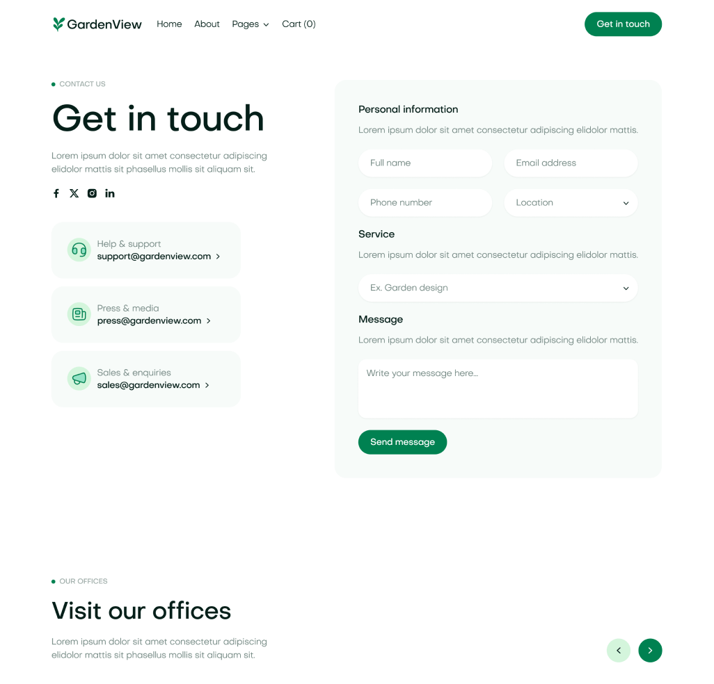 GardenView - Contact V2 Top Page - Landscaper Webflow Template | BRIX Templates